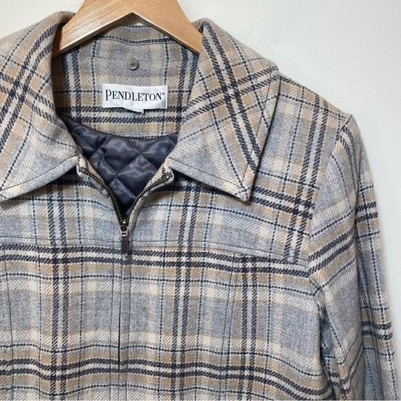 Vintage Pendleton wool plaid gray/tan neutral jacket with Sherpa detail - Picture 4 of 9